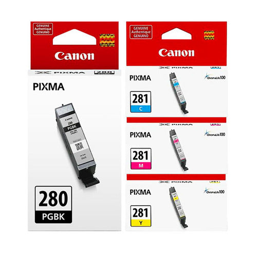 Original Canon PGI-280XL/CLI-281 Black High Yield and Cyan/Magenta/Yellow Ink Cartridge, 4/Pack (2021C007)