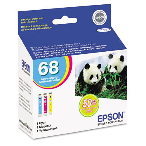 Original Epson T068520 (68) DURABrite High-Yield Ink, Cyan/Magenta/Yellow, 3/PK