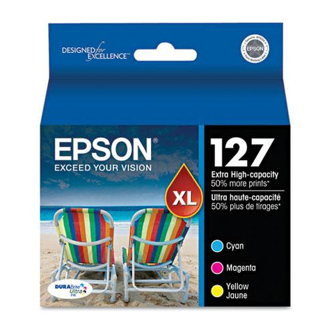 Original Epson T127520 (127) DURABrite Ultra Extra High-Yield Ink, Cyan/Magenta/Yellow, 3/PK