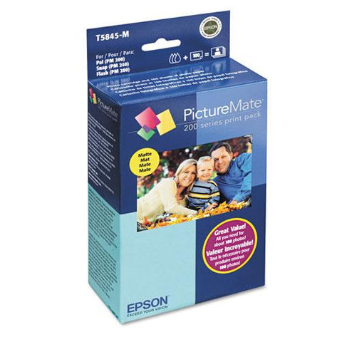 Original Epson T5845M (T5845-M) PictureMate 200 Print Pack, Tri-Color Ink & Matte Photo Paper