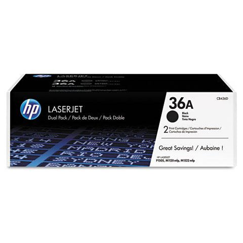 Original HP 36A, (CB436D) 2-pack Black Original LaserJet Toner Cartridges