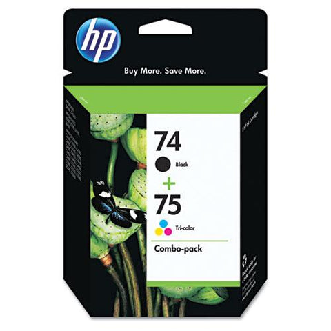 Original HP 74, (CC659FN) Black / HP 75, Tri-Color 2-pack Original Ink Cartridges