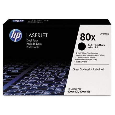 Original HP 80X, (CF280X-D) 2-pack High Yield Black Original LaserJet Toner Cartridges