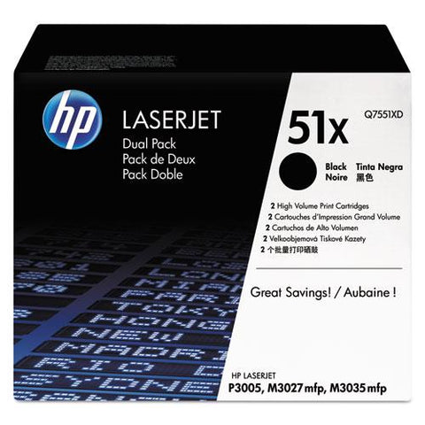 Original HP 51X, (Q7551X-D) 2-pack High Yield Black Original LaserJet Toner Cartridges